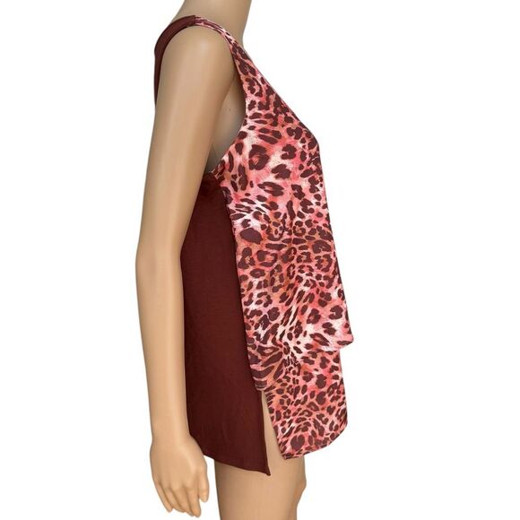 DG2 by Diane Gilman Mixed-Media Double Layer Tank blouse animal print XS NWT - Picture 2 of 7